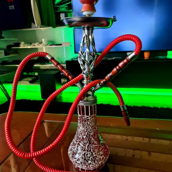 FAJKA WODNA SHISHA 2-WĘŻOWA "BROKEN GLASS" CZERWONA 45 CM